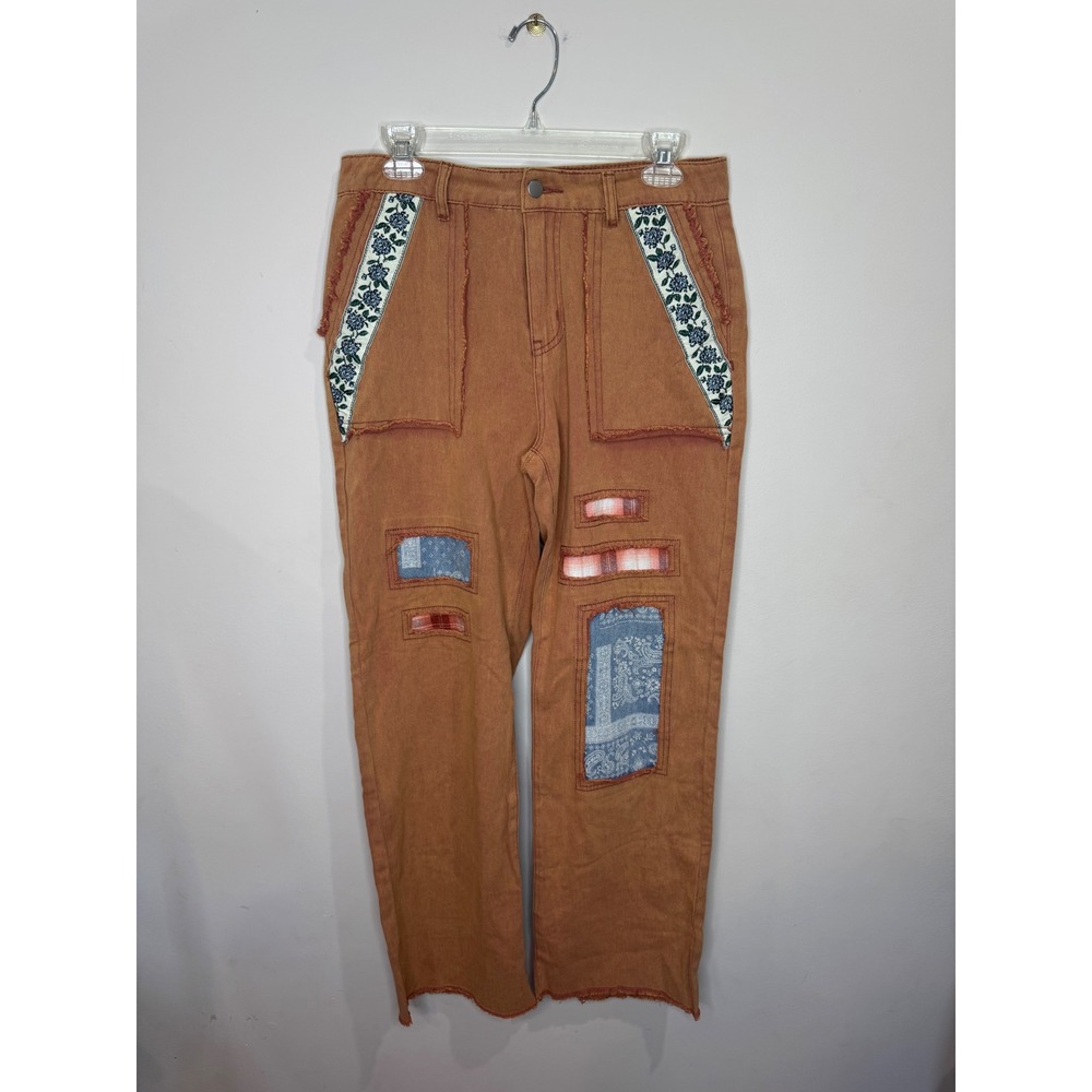 POL Boho Patchwork Pants Brown Cotton Sz M